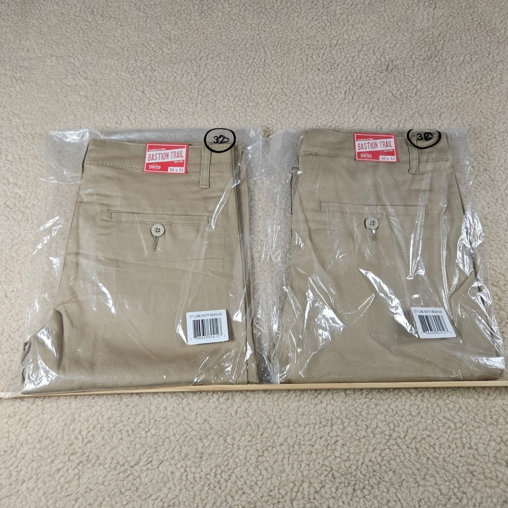 Bastion Trail Chino Pants Mens 30x31 Khaki 4-Way Stretch J/MSTP-850KK/30  2 Pair